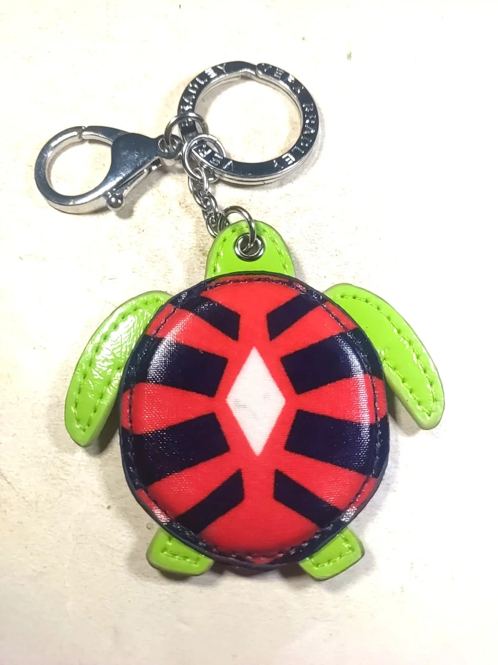 Vera Bradley Purse Clip Keychain Turtle Green Red Black White Vinyl